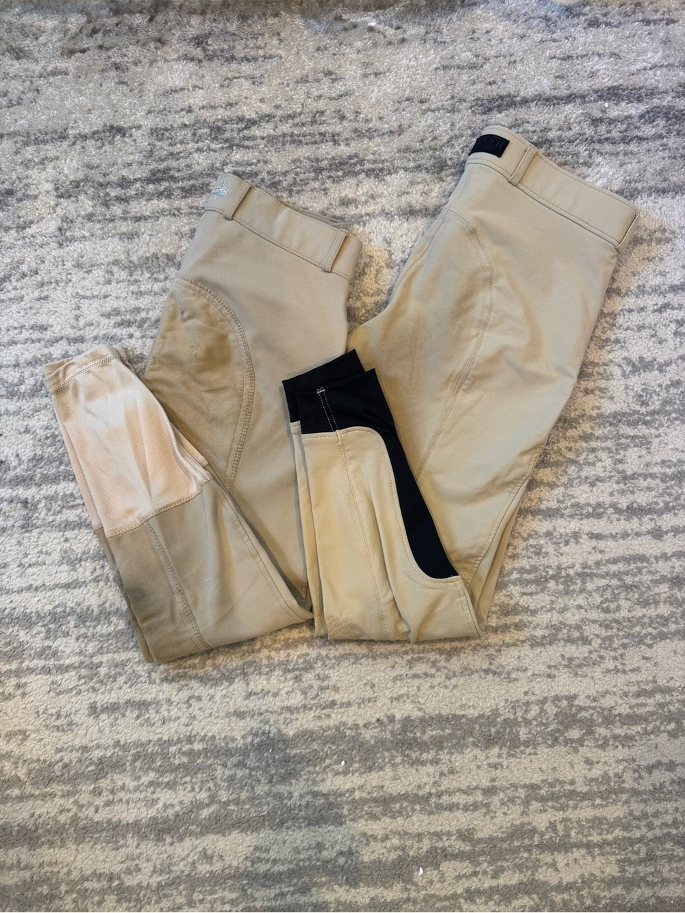 Two Beige Equestrian Breeches with Black Knee Patch